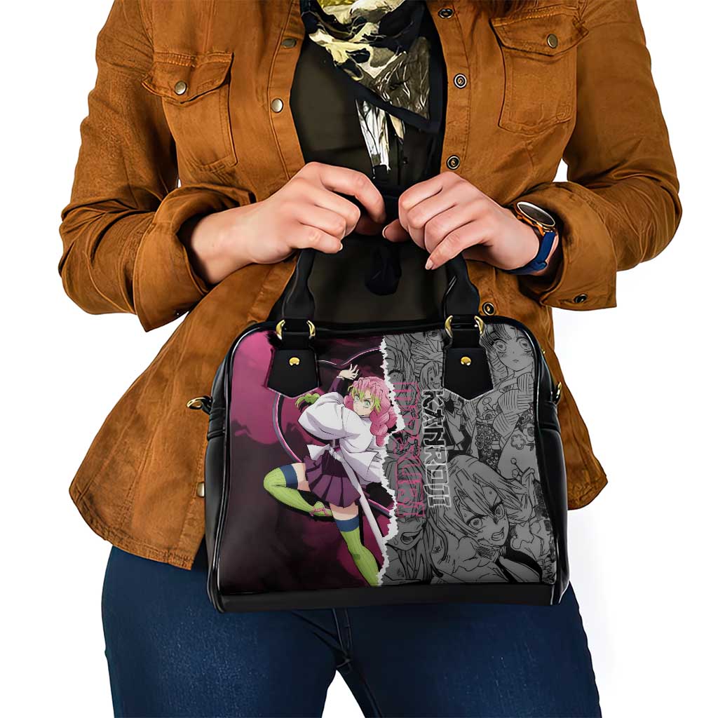 Mitsuri Kanroji Demon Slayer Pink and Black Design Shoulder Handbag with Manga Panels and Love Hashira Theme - The Mazicc