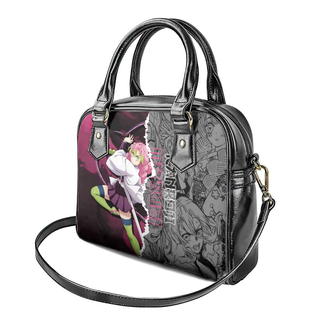 Mitsuri Kanroji Demon Slayer Pink and Black Design Shoulder Handbag with Manga Panels and Love Hashira Theme - The Mazicc
