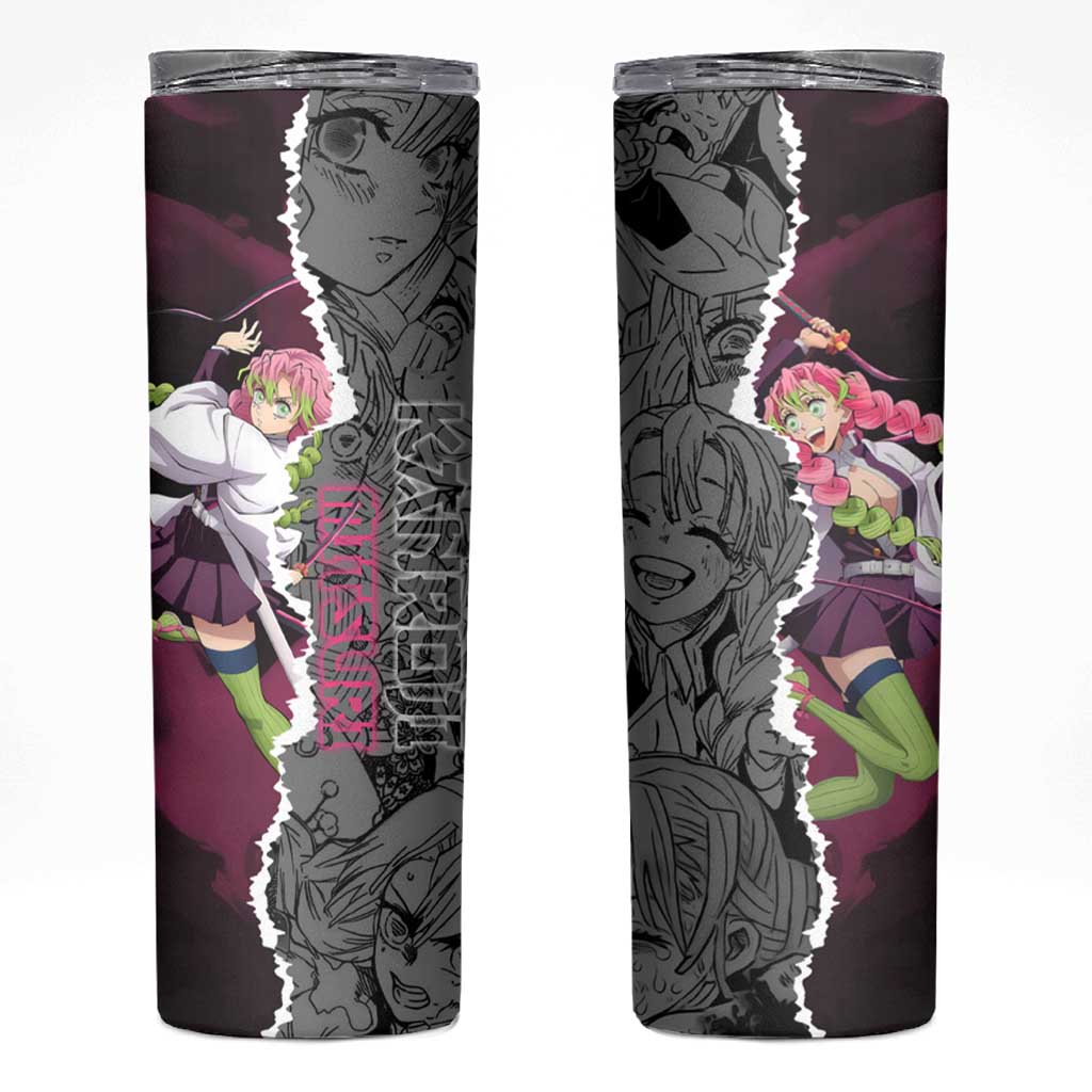 Mitsuri Kanroji Demon Slayer Pink and Black Design Skinny Tumbler with Manga Panels and Love Hashira Theme - The Mazicc