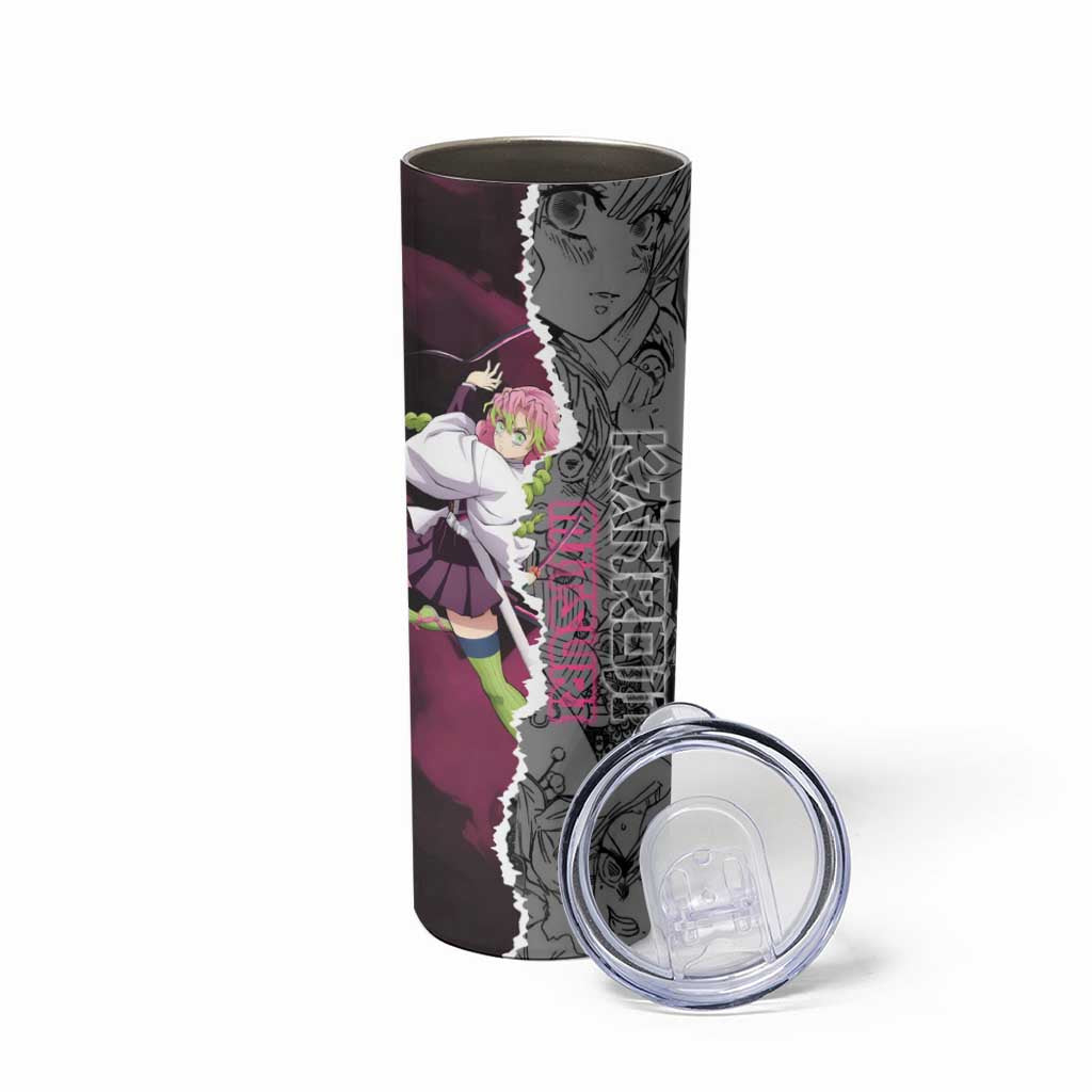 Mitsuri Kanroji Demon Slayer Pink and Black Design Skinny Tumbler with Manga Panels and Love Hashira Theme - The Mazicc
