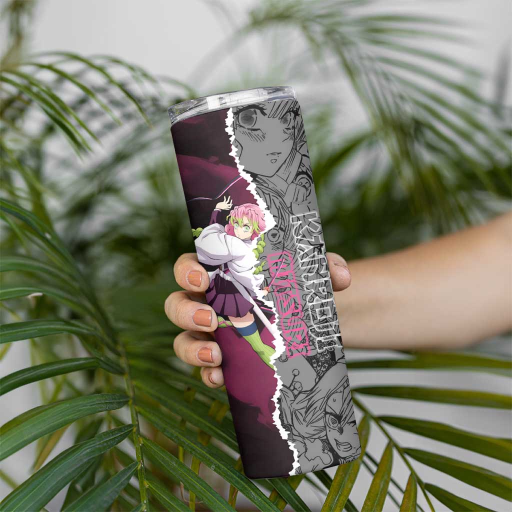 Mitsuri Kanroji Demon Slayer Pink and Black Design Skinny Tumbler with Manga Panels and Love Hashira Theme - The Mazicc