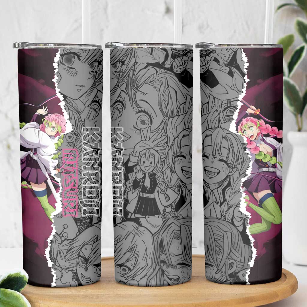 Mitsuri Kanroji Demon Slayer Pink and Black Design Skinny Tumbler with Manga Panels and Love Hashira Theme - The Mazicc
