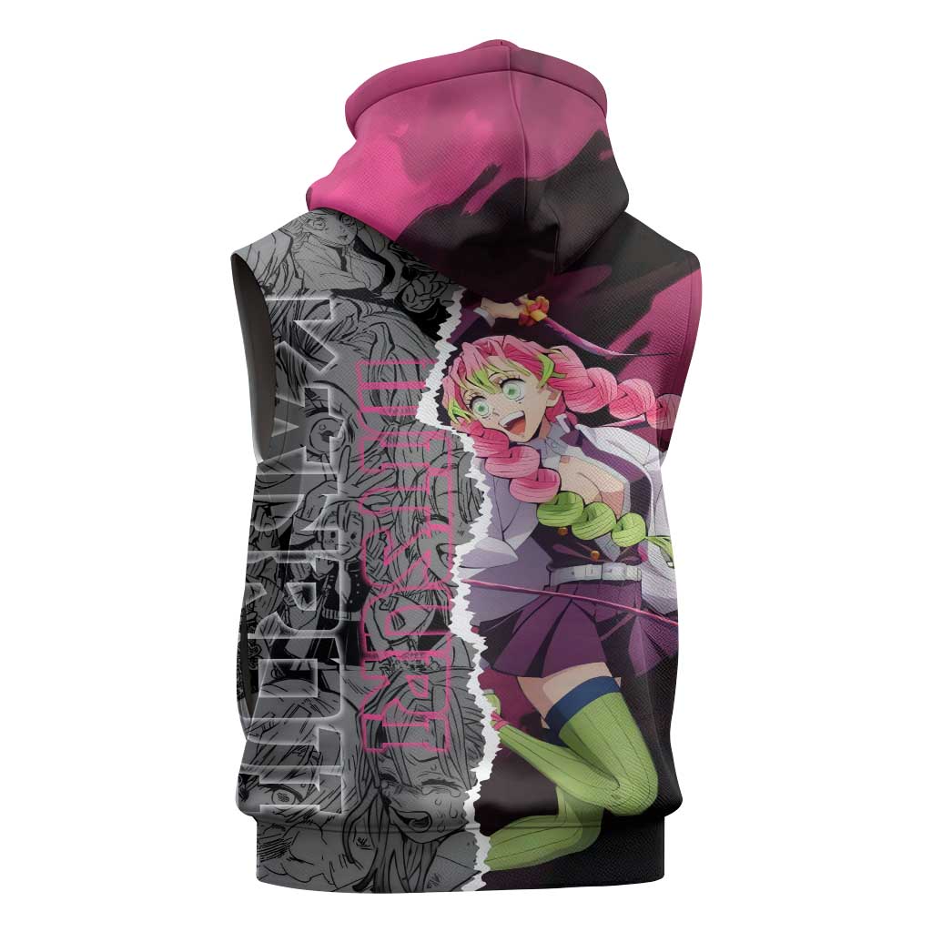 Mitsuri Kanroji Demon Slayer Pink and Black Design Sleeveless Hoodie with Manga Panels and Love Hashira Theme - The Mazicc