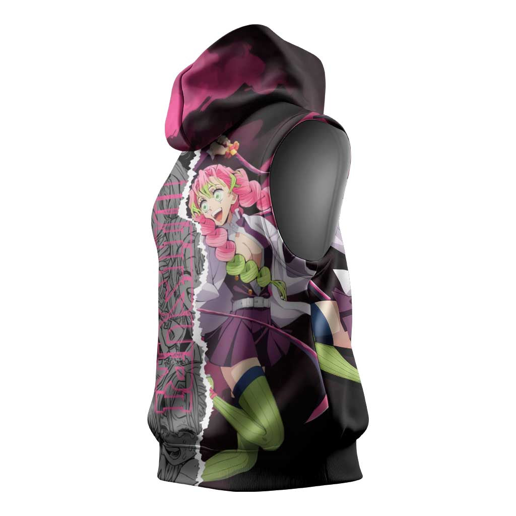 Mitsuri Kanroji Demon Slayer Pink and Black Design Sleeveless Hoodie with Manga Panels and Love Hashira Theme - The Mazicc