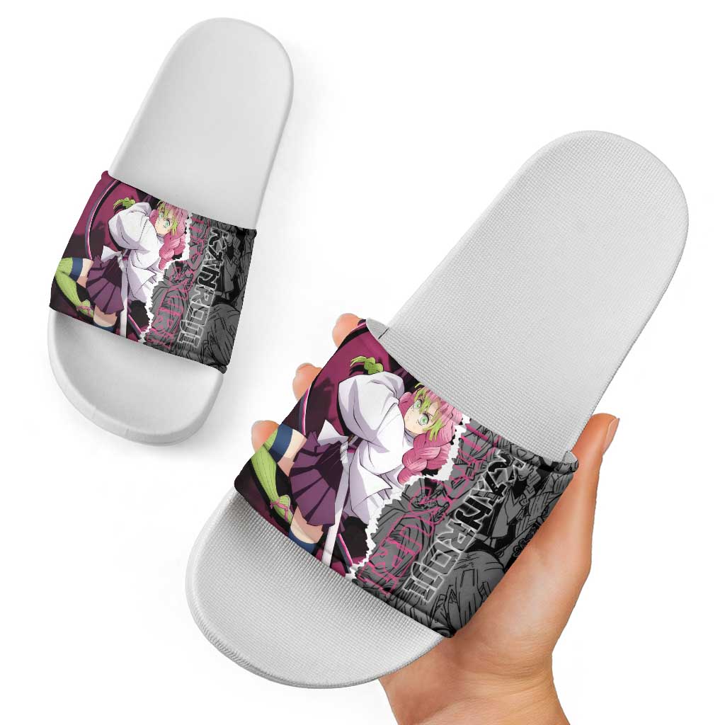 Mitsuri Kanroji Demon Slayer Pink and Black Design Slide Sandals with Manga Panels and Love Hashira Theme - The Mazicc