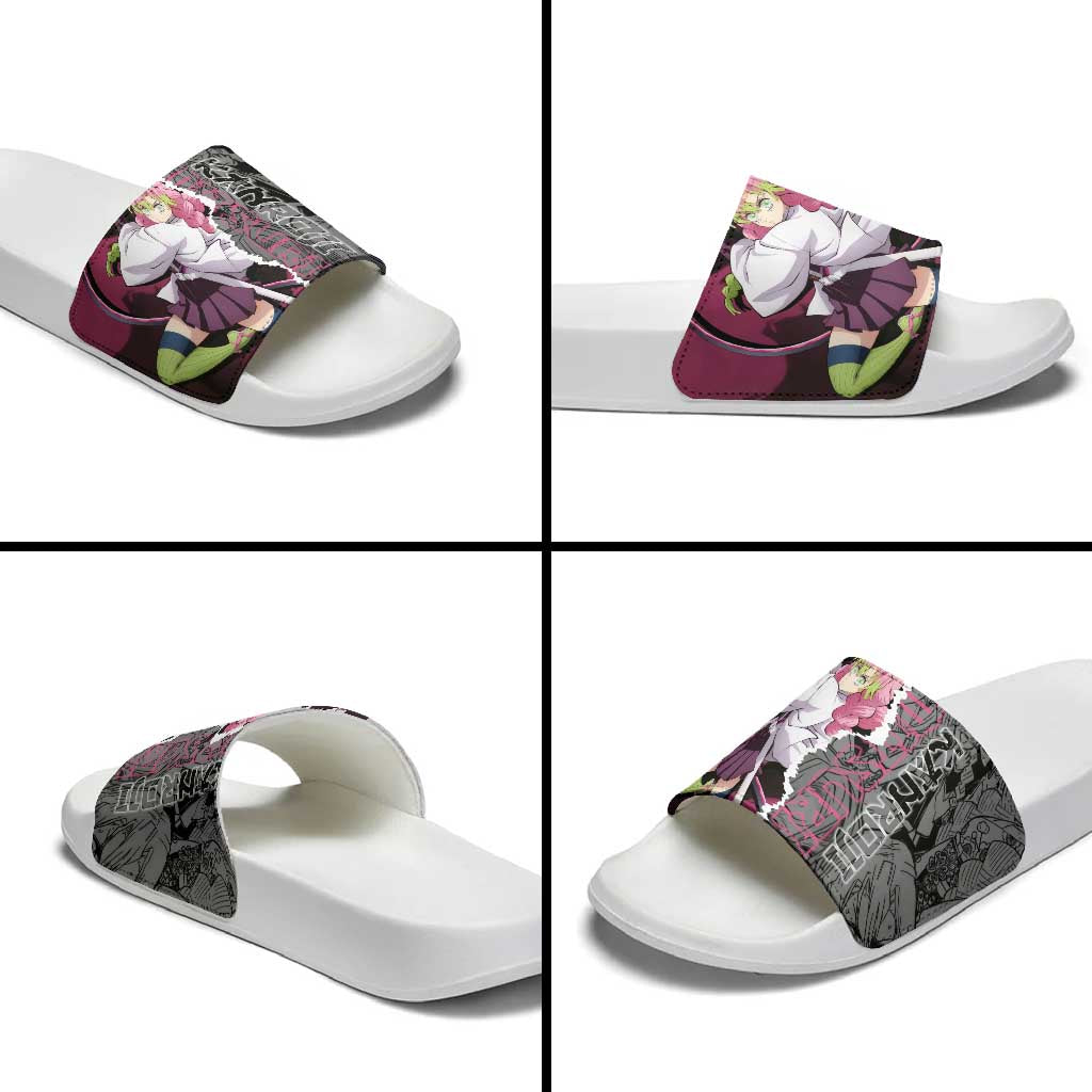 Mitsuri Kanroji Demon Slayer Pink and Black Design Slide Sandals with Manga Panels and Love Hashira Theme - The Mazicc