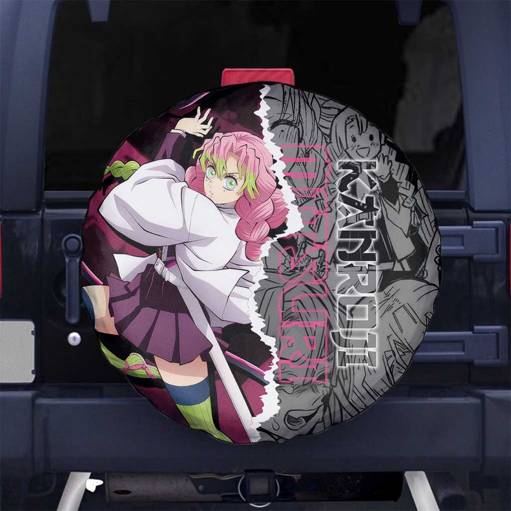 Mitsuri Kanroji Demon Slayer Pink and Black Design Spare Tire Cover with Manga Panels and Love Hashira Theme - The Mazicc