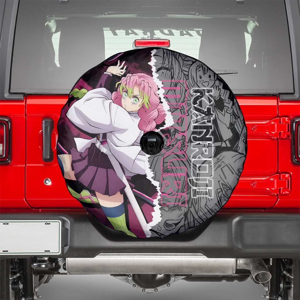 Mitsuri Kanroji Demon Slayer Pink and Black Design Spare Tire Cover with Manga Panels and Love Hashira Theme - The Mazicc