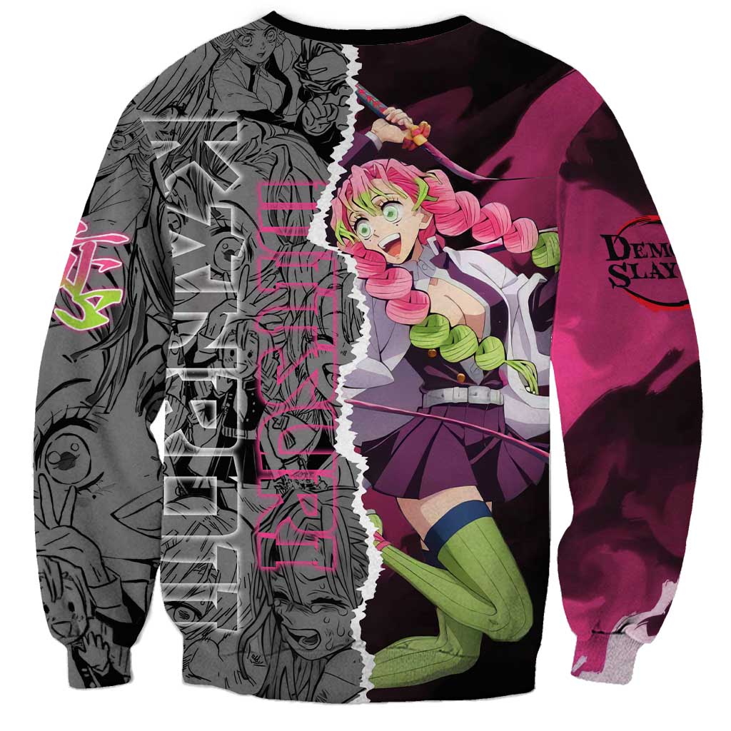 Mitsuri Kanroji Demon Slayer Pink and Black Design Sweatshirt with Manga Panels and Love Hashira Theme - The Mazicc