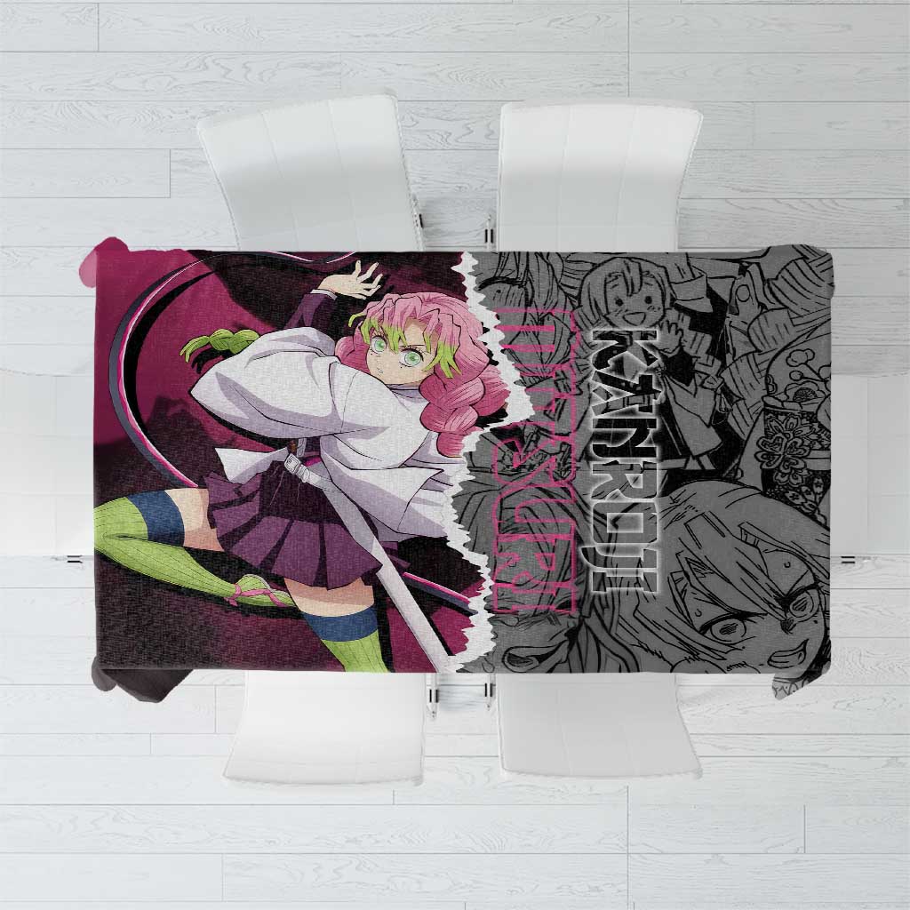 Mitsuri Kanroji Demon Slayer Pink and Black Design Tablecloth with Manga Panels and Love Hashira Theme - The Mazicc