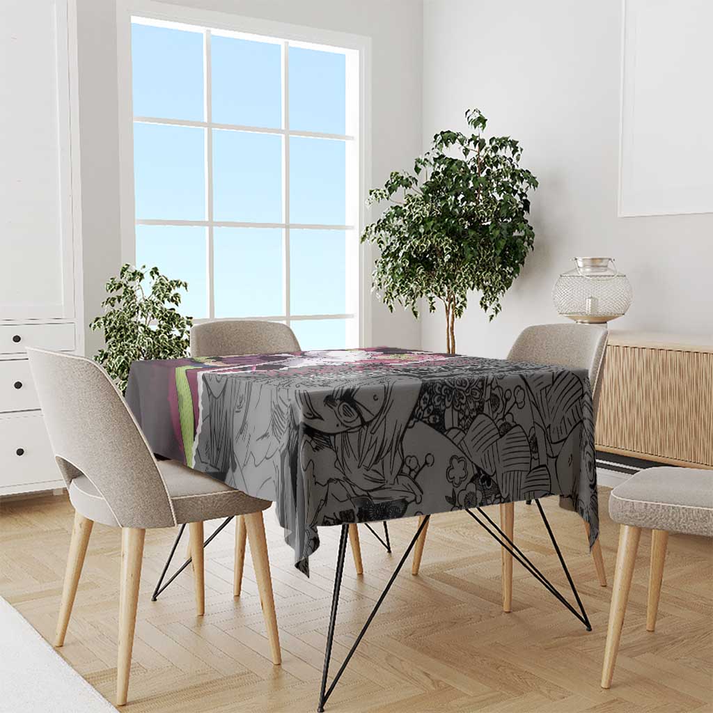 Mitsuri Kanroji Demon Slayer Pink and Black Design Tablecloth with Manga Panels and Love Hashira Theme - The Mazicc