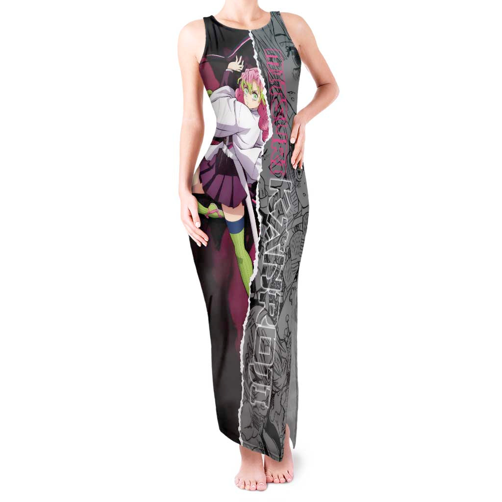 Mitsuri Kanroji Demon Slayer Pink and Black Design Tank Maxi Dress with Manga Panels and Love Hashira Theme - The Mazicc