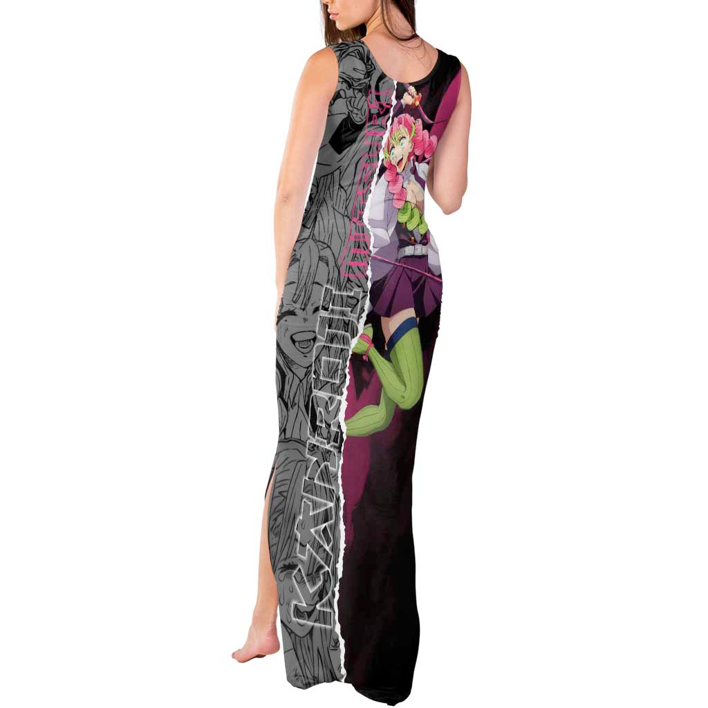Mitsuri Kanroji Demon Slayer Pink and Black Design Tank Maxi Dress with Manga Panels and Love Hashira Theme - The Mazicc
