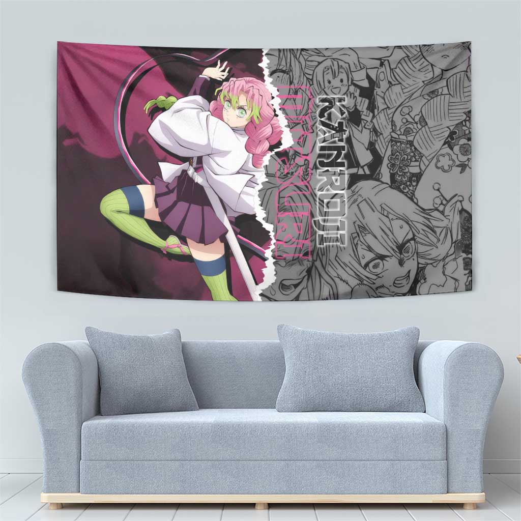 Mitsuri Kanroji Demon Slayer Pink and Black Design Tapestry with Manga Panels and Love Hashira Theme - The Mazicc