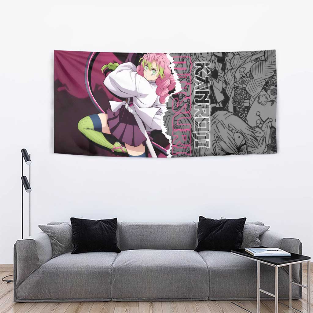 Mitsuri Kanroji Demon Slayer Pink and Black Design Tapestry with Manga Panels and Love Hashira Theme - The Mazicc