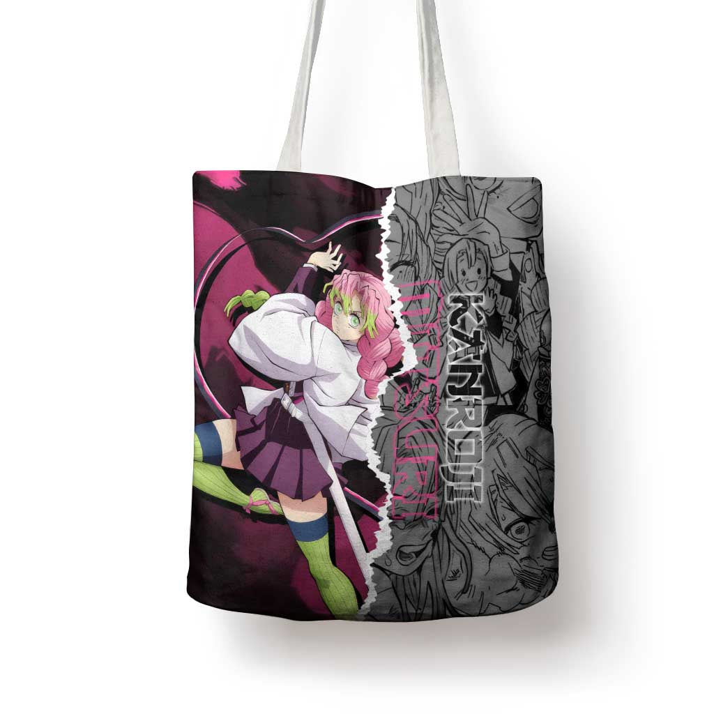 Mitsuri Kanroji Demon Slayer Pink and Black Design Tote Bag with Manga Panels and Love Hashira Theme - The Mazicc