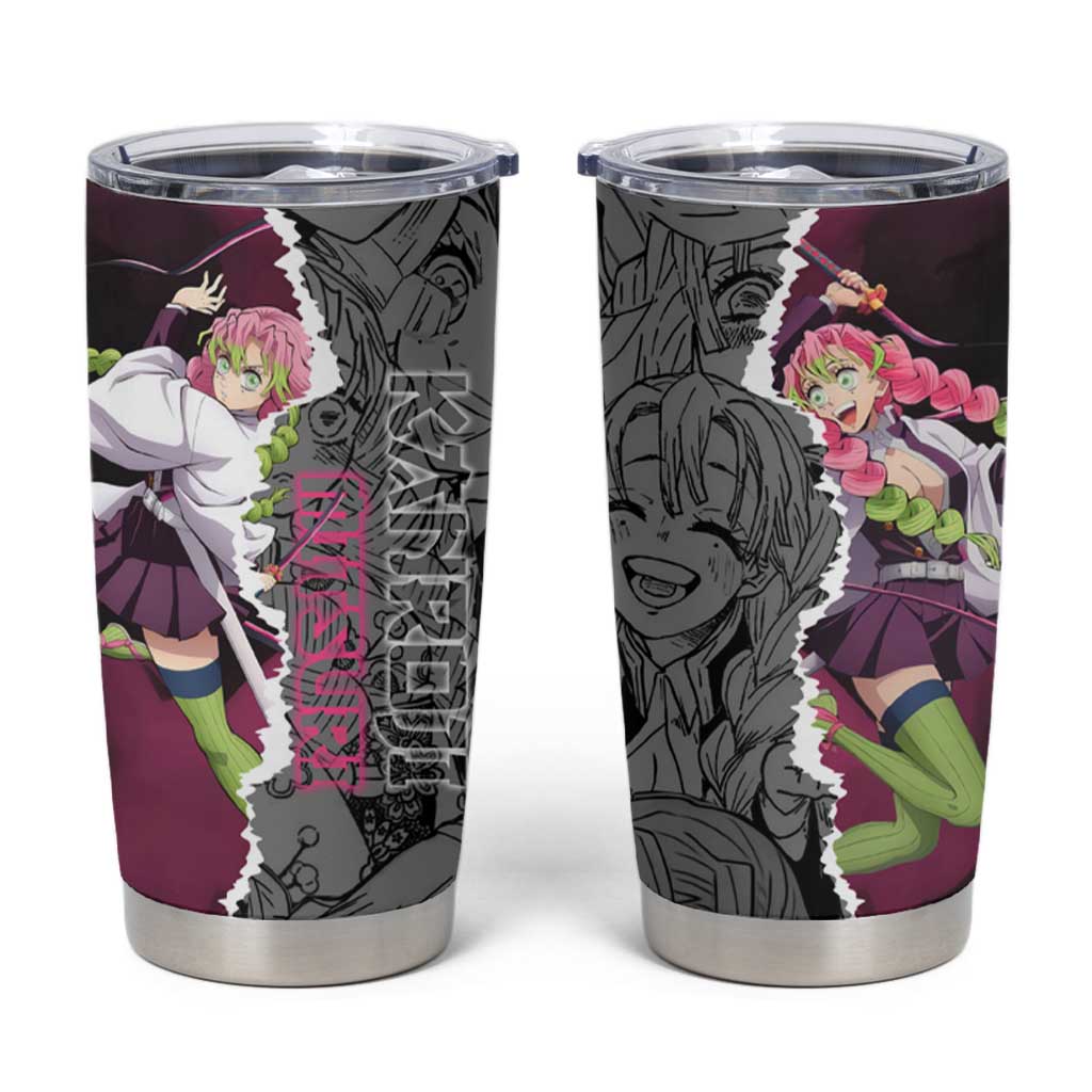 Mitsuri Kanroji Demon Slayer Pink and Black Design Tumbler Cup with Manga Panels and Love Hashira Theme - The Mazicc