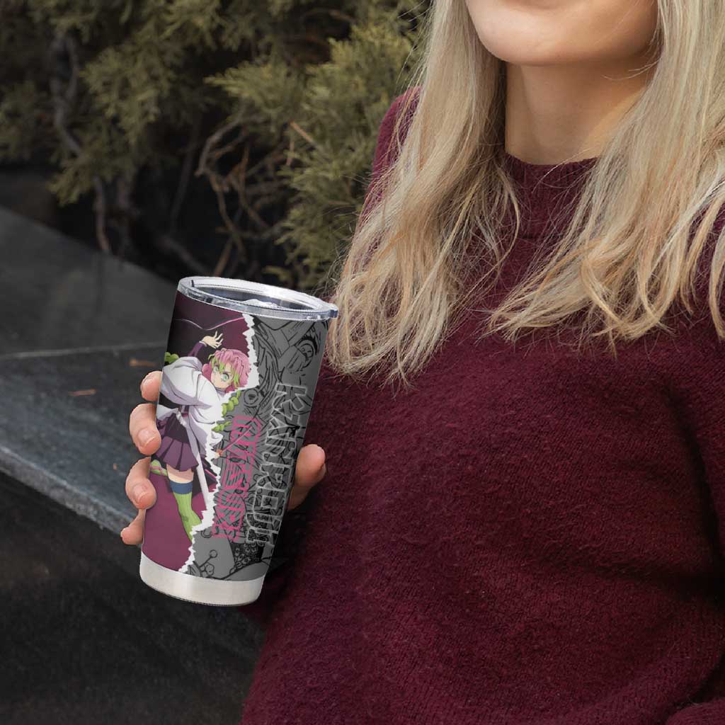 Mitsuri Kanroji Demon Slayer Pink and Black Design Tumbler Cup with Manga Panels and Love Hashira Theme - The Mazicc