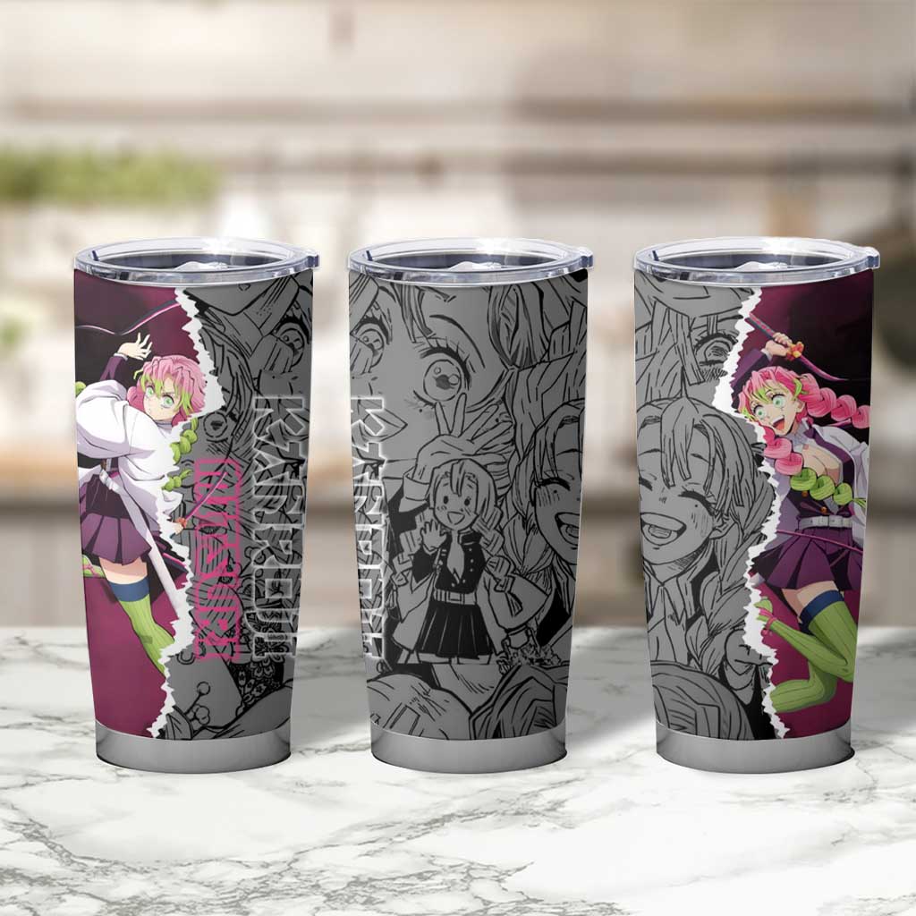 Mitsuri Kanroji Demon Slayer Pink and Black Design Tumbler Cup with Manga Panels and Love Hashira Theme - The Mazicc