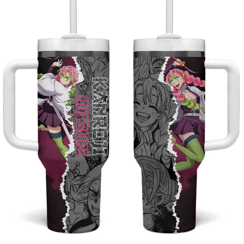 Mitsuri Kanroji Demon Slayer Pink and Black Design Tumbler With Handle with Manga Panels and Love Hashira Theme - The Mazicc