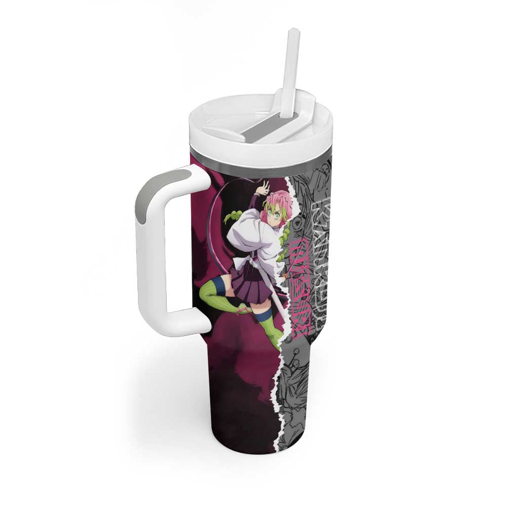 Mitsuri Kanroji Demon Slayer Pink and Black Design Tumbler With Handle with Manga Panels and Love Hashira Theme - The Mazicc