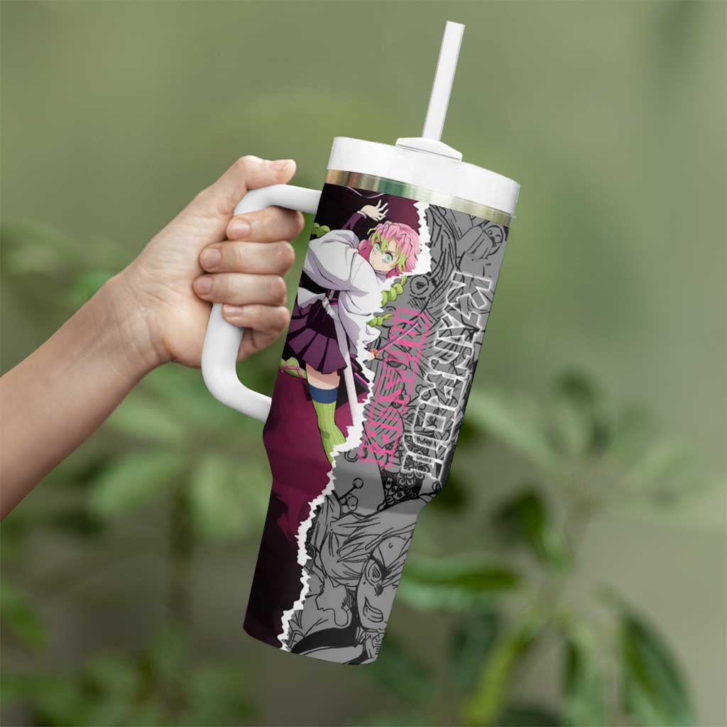 Mitsuri Kanroji Demon Slayer Pink and Black Design Tumbler With Handle with Manga Panels and Love Hashira Theme - The Mazicc