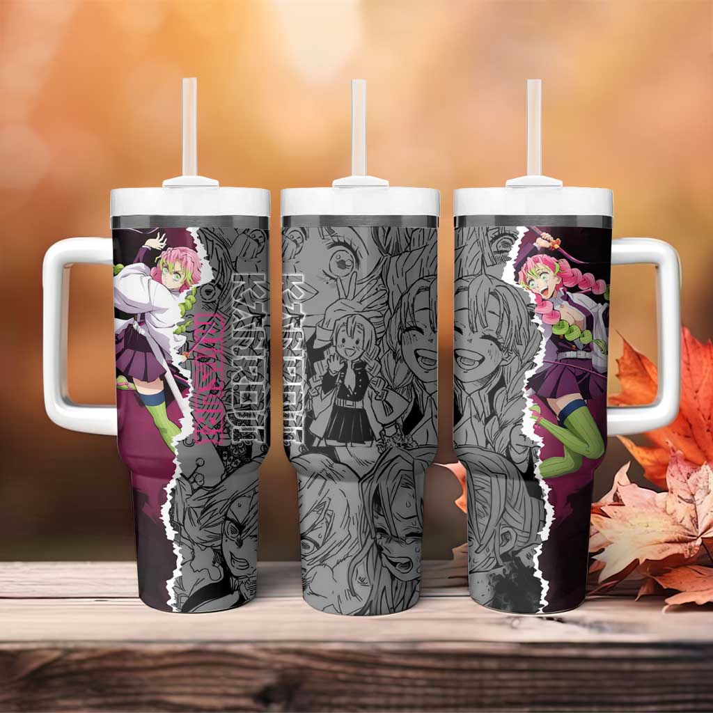 Mitsuri Kanroji Demon Slayer Pink and Black Design Tumbler With Handle with Manga Panels and Love Hashira Theme - The Mazicc