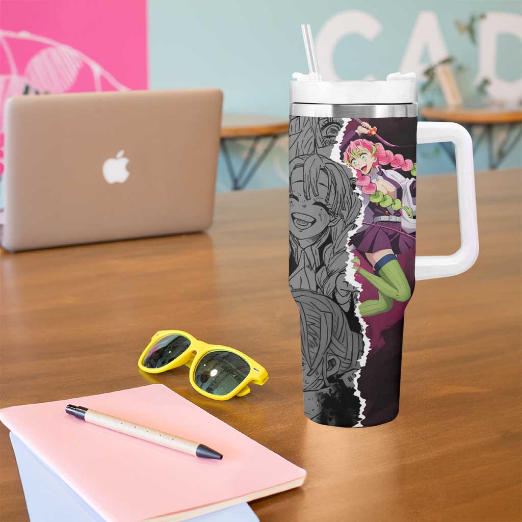 Mitsuri Kanroji Demon Slayer Pink and Black Design Tumbler With Handle with Manga Panels and Love Hashira Theme - The Mazicc