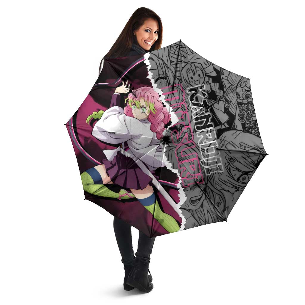 Mitsuri Kanroji Demon Slayer Pink and Black Design Umbrella with Manga Panels and Love Hashira Theme - The Mazicc