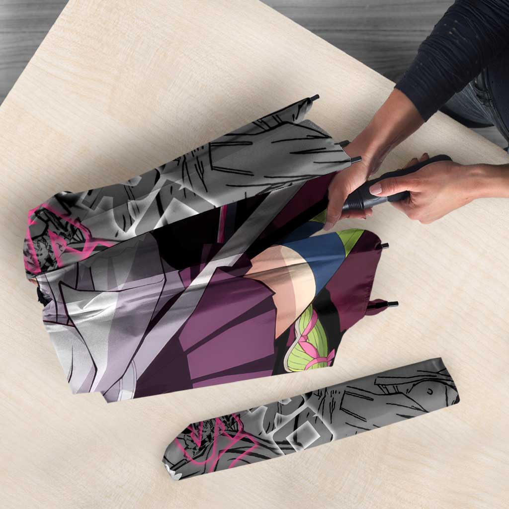 Mitsuri Kanroji Demon Slayer Pink and Black Design Umbrella with Manga Panels and Love Hashira Theme - The Mazicc