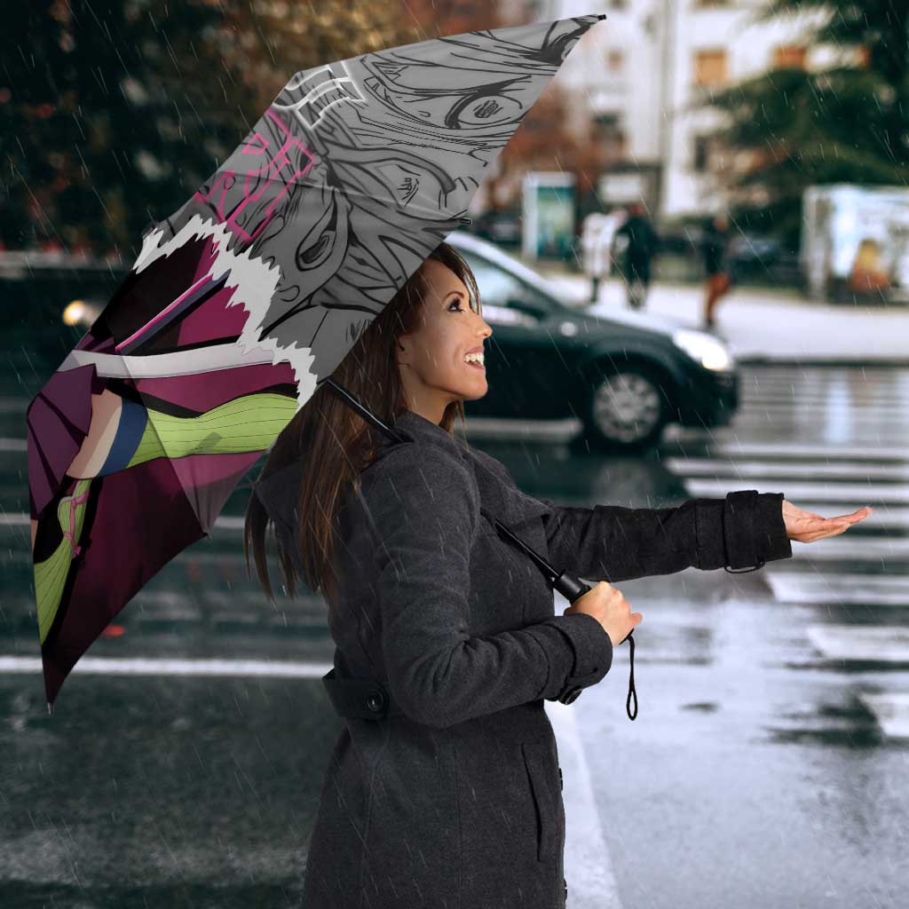 Mitsuri Kanroji Demon Slayer Pink and Black Design Umbrella with Manga Panels and Love Hashira Theme - The Mazicc