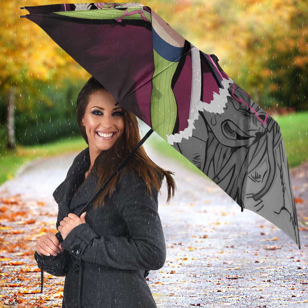 Mitsuri Kanroji Demon Slayer Pink and Black Design Umbrella with Manga Panels and Love Hashira Theme - The Mazicc