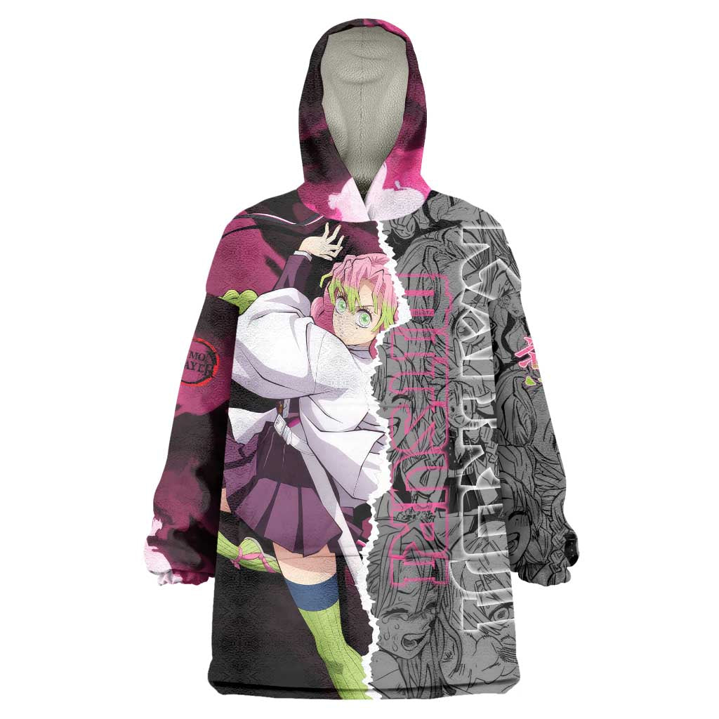 Mitsuri Kanroji Demon Slayer Pink and Black Design Wearable Blanket Hoodie with Manga Panels and Love Hashira Theme - The Mazicc