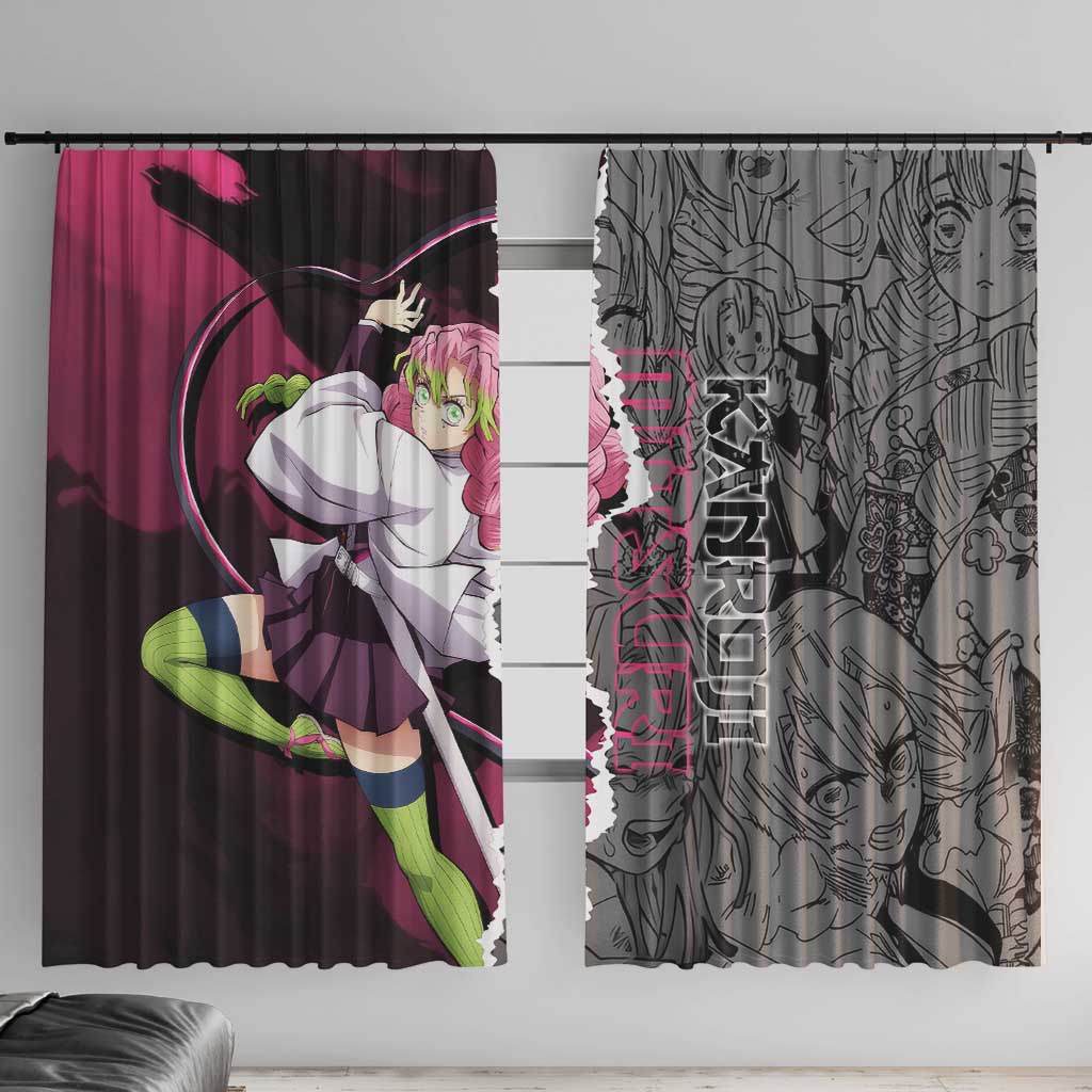 Mitsuri Kanroji Demon Slayer Pink and Black Design Window Curtain with Manga Panels and Love Hashira Theme - The Mazicc