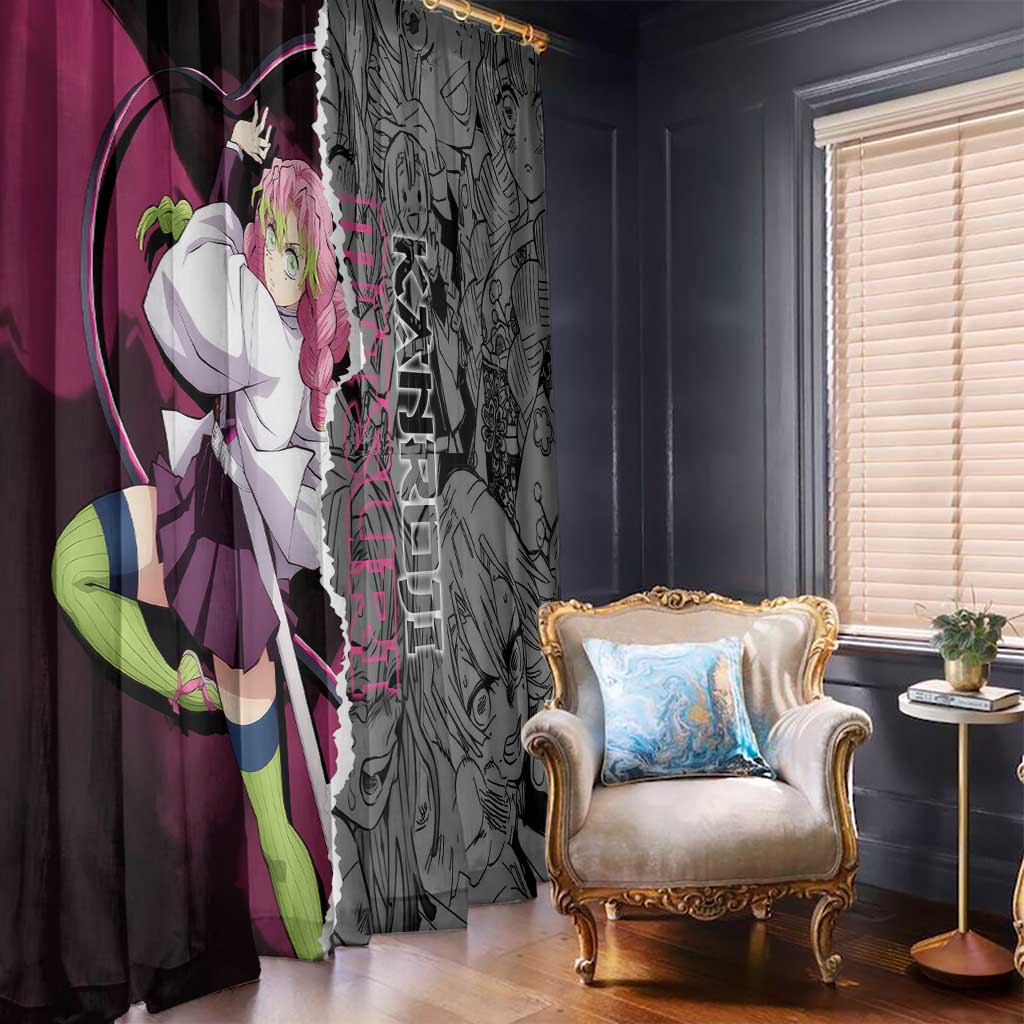 Mitsuri Kanroji Demon Slayer Pink and Black Design Window Curtain with Manga Panels and Love Hashira Theme - The Mazicc