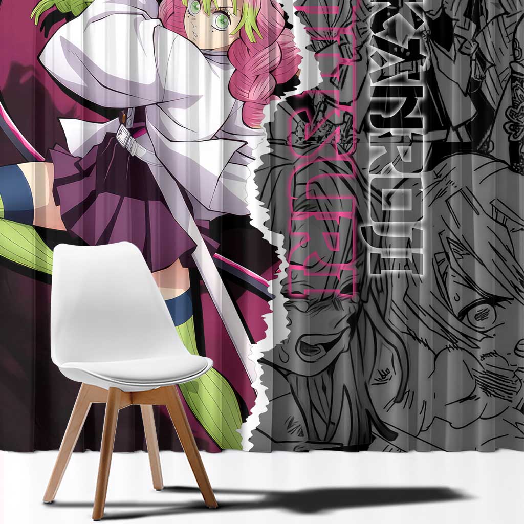 Mitsuri Kanroji Demon Slayer Pink and Black Design Window Curtain with Manga Panels and Love Hashira Theme - The Mazicc