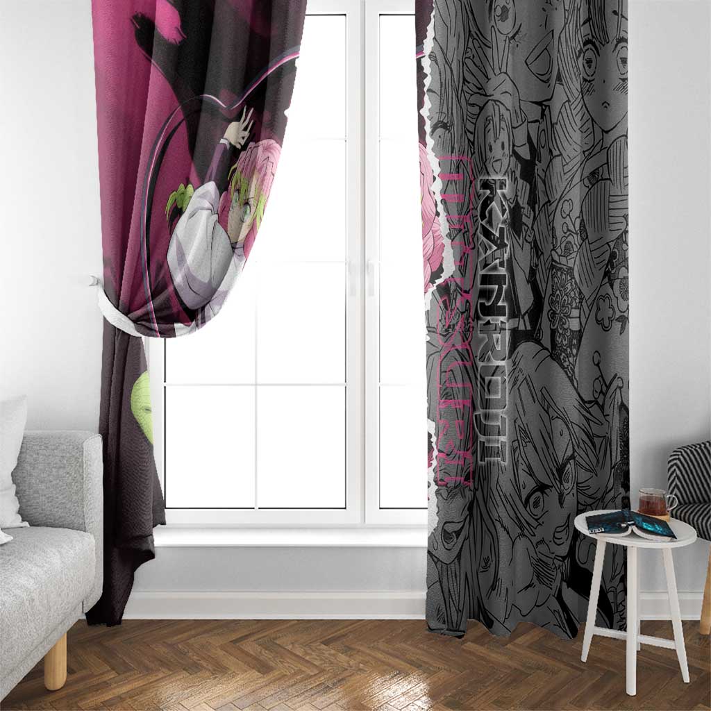 Mitsuri Kanroji Demon Slayer Pink and Black Design Window Curtain with Manga Panels and Love Hashira Theme - The Mazicc