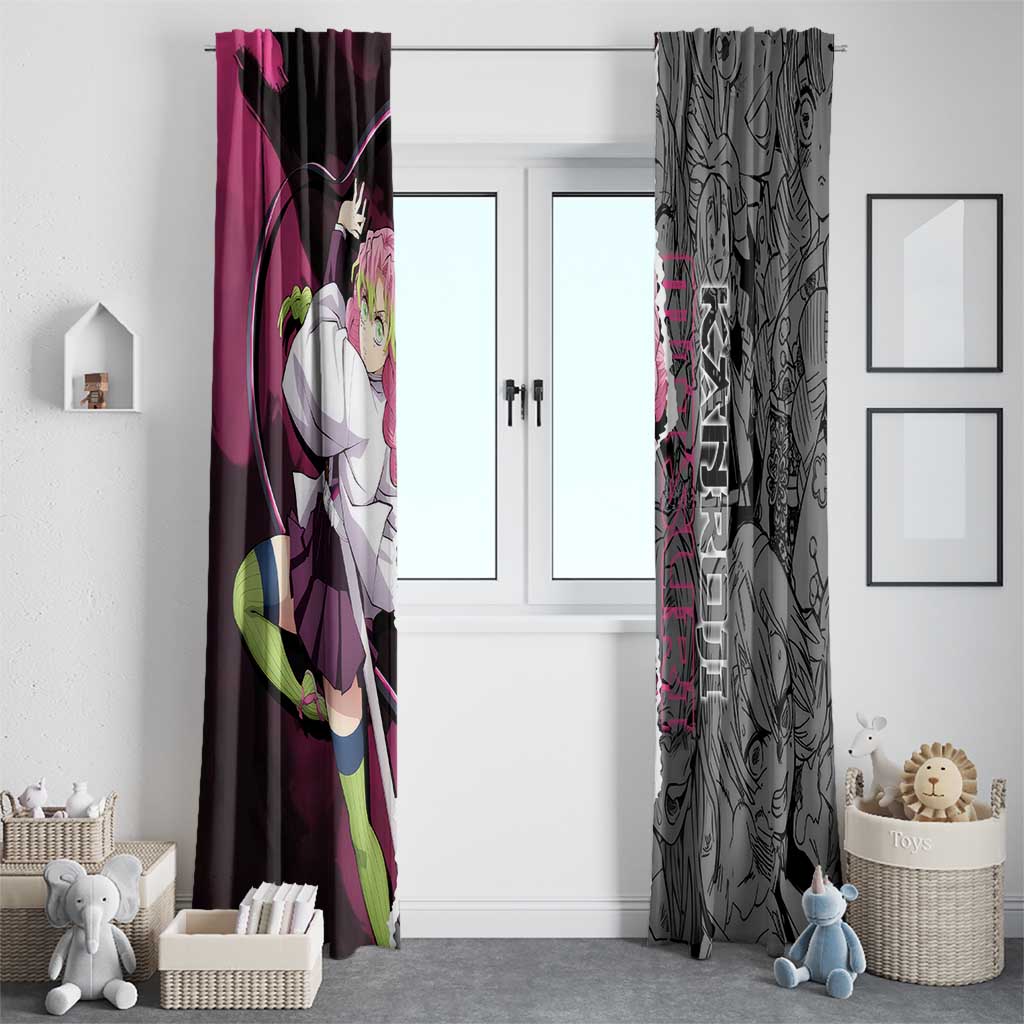 Mitsuri Kanroji Demon Slayer Pink and Black Design Window Curtain with Manga Panels and Love Hashira Theme - The Mazicc