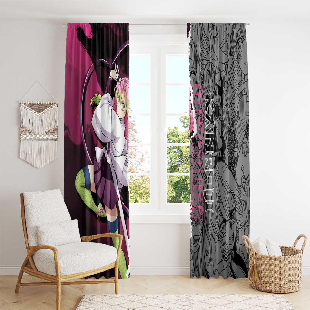 Mitsuri Kanroji Demon Slayer Pink and Black Design Window Curtain with Manga Panels and Love Hashira Theme - The Mazicc