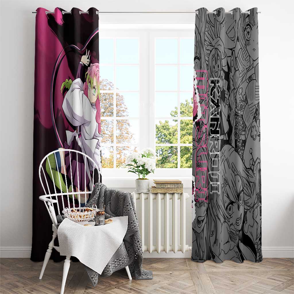 Mitsuri Kanroji Demon Slayer Pink and Black Design Window Curtain with Manga Panels and Love Hashira Theme - The Mazicc