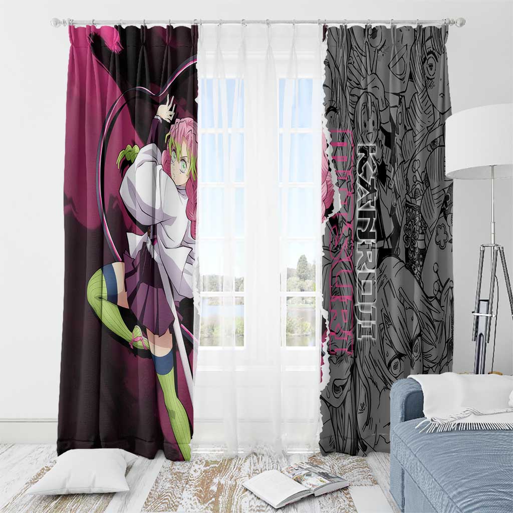 Mitsuri Kanroji Demon Slayer Pink and Black Design Window Curtain with Manga Panels and Love Hashira Theme - The Mazicc