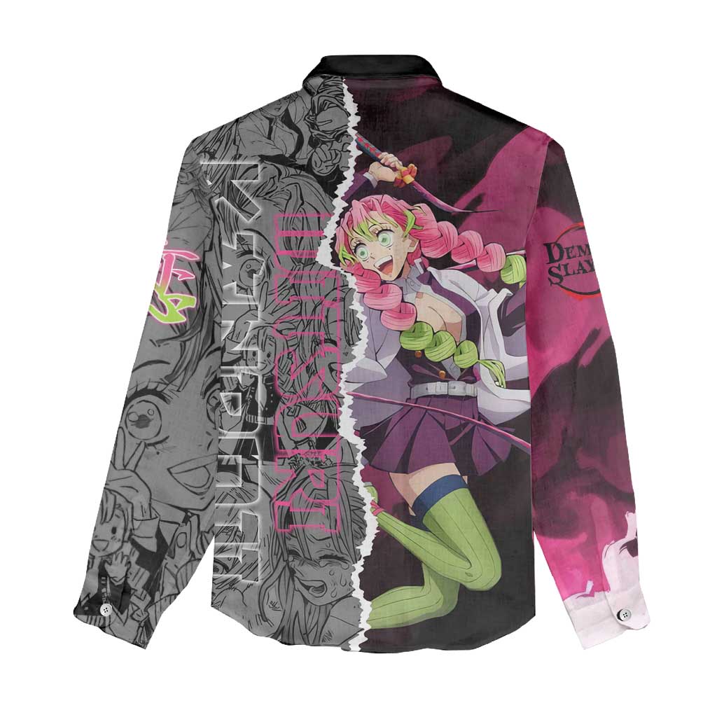 Mitsuri Kanroji Demon Slayer Pink and Black Design Women Casual Shirt with Manga Panels and Love Hashira Theme - The Mazicc