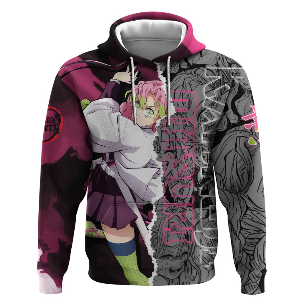 Mitsuri Kanroji Demon Slayer Pink and Black Design Zip Hoodie with Manga Panels and Love Hashira Theme - The Mazicc