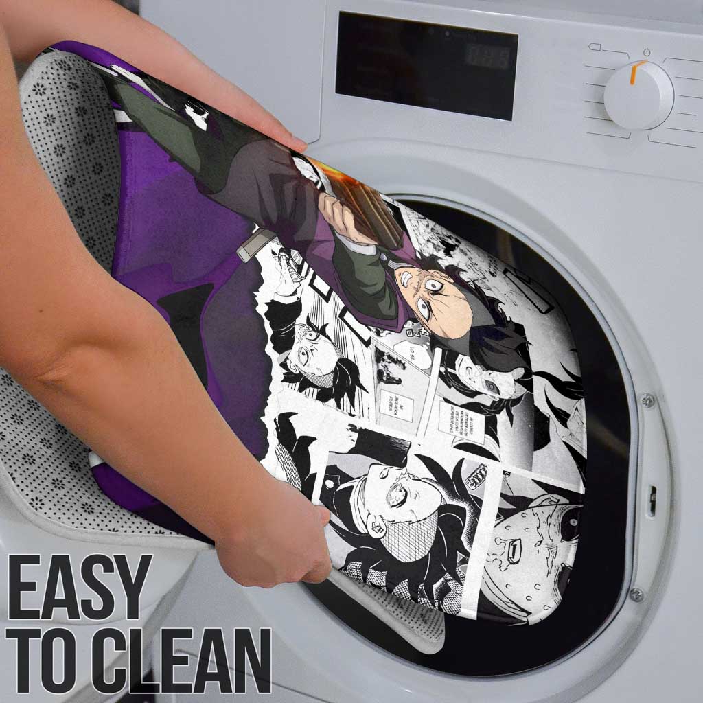 Genya Shinazugawa Demon Slayer Manga Panel Black and White Theme Bathroom Set with Purple Accents and Gun Action Pose - The Mazicc