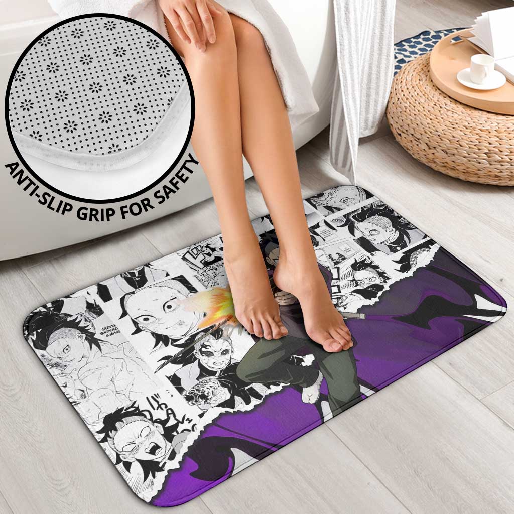 Genya Shinazugawa Demon Slayer Manga Panel Black and White Theme Bathroom Set with Purple Accents and Gun Action Pose - The Mazicc