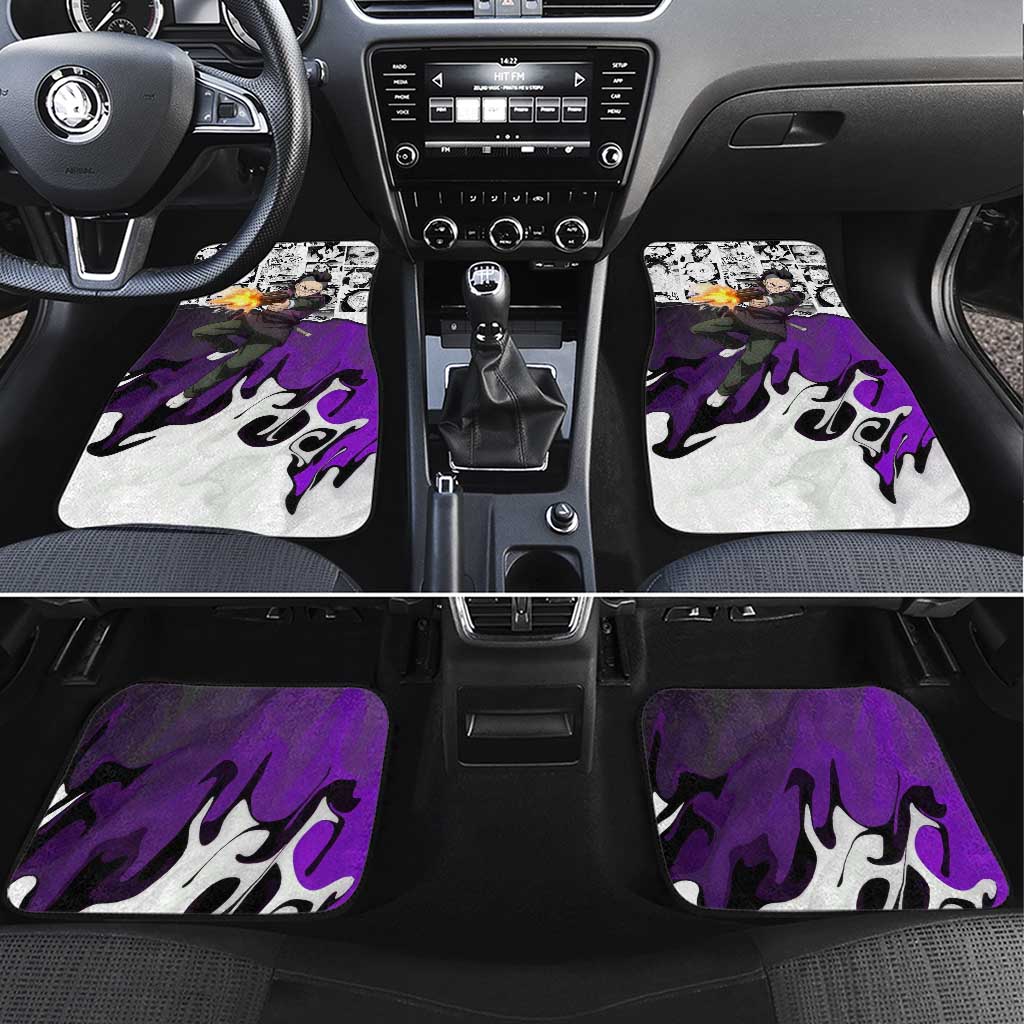 Genya Shinazugawa Demon Slayer Manga Panel Black and White Theme Car Mats with Purple Accents and Gun Action Pose - The Mazicc