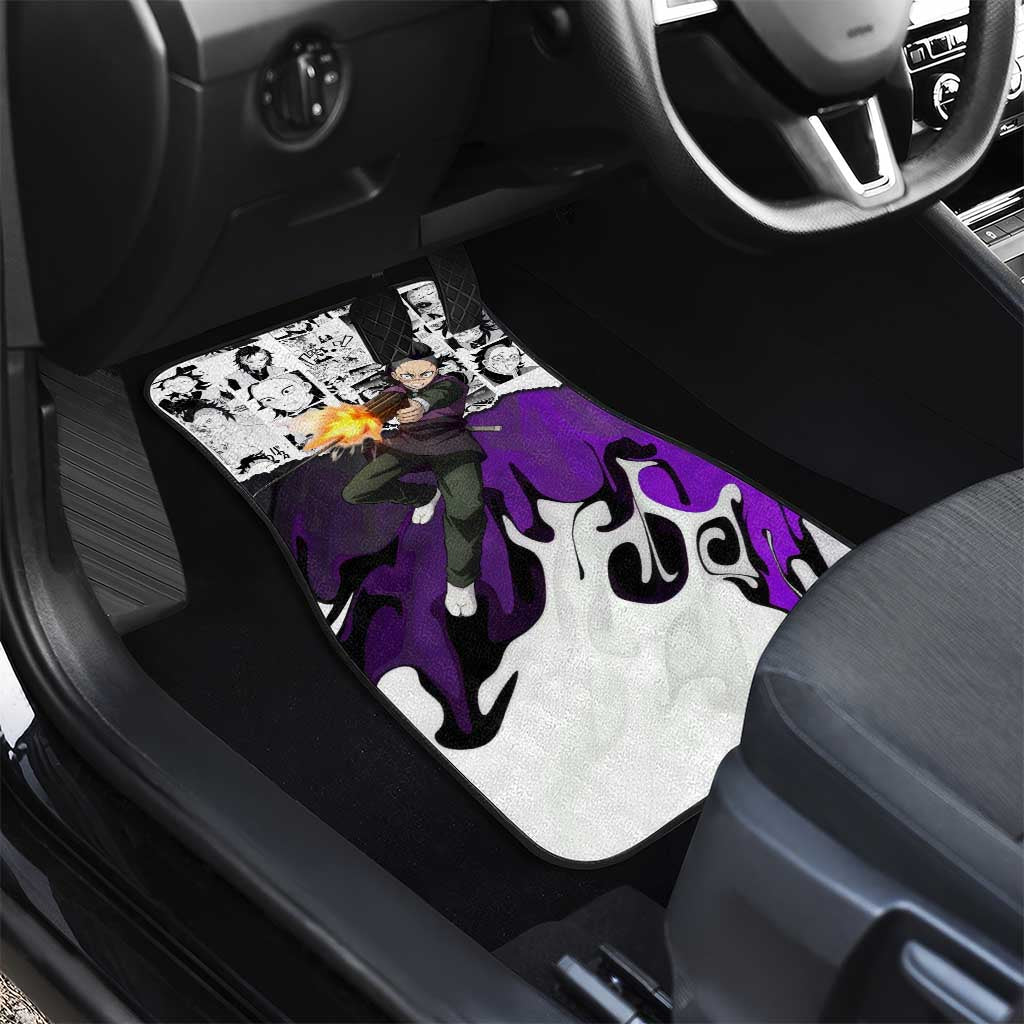 Genya Shinazugawa Demon Slayer Manga Panel Black and White Theme Car Mats with Purple Accents and Gun Action Pose - The Mazicc