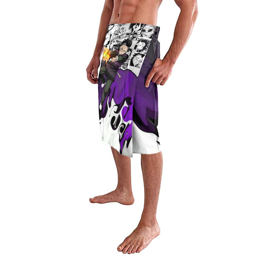 Genya Shinazugawa Demon Slayer Manga Panel Black and White Theme Lavalava with Purple Accents and Gun Action Pose - The Mazicc