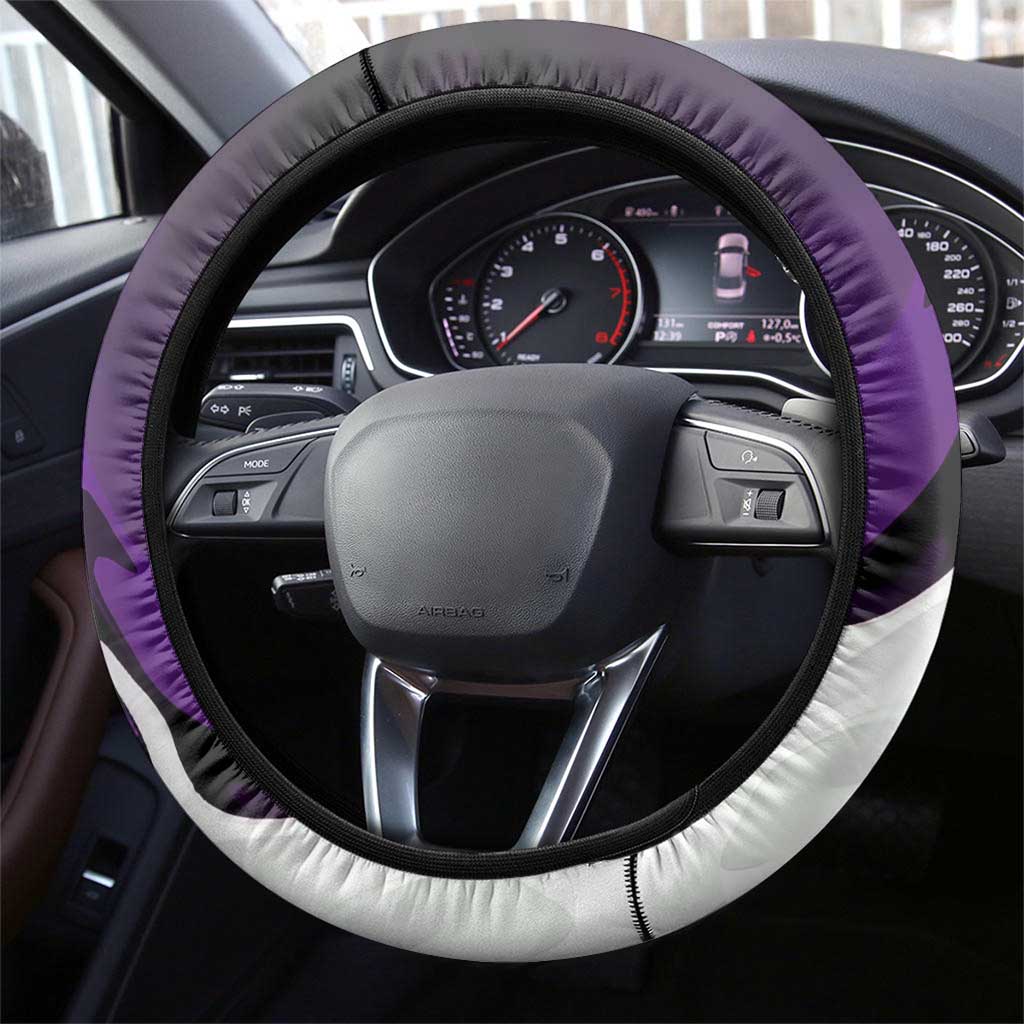 Genya Shinazugawa Demon Slayer Manga Panel Black and White Theme Steering Wheel Cover with Purple Accents and Gun Action Pose - The Mazicc