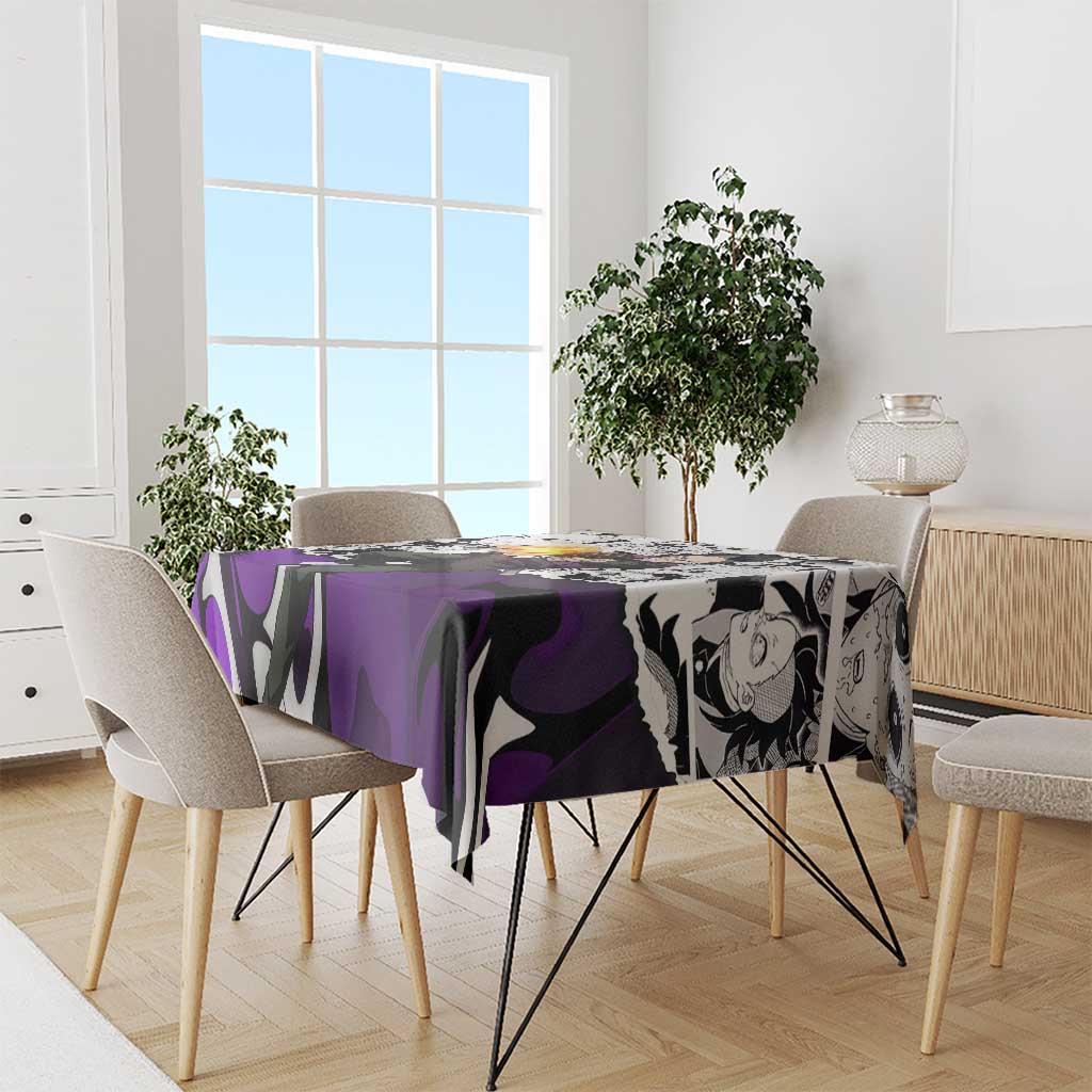 Genya Shinazugawa Demon Slayer Manga Panel Black and White Theme Tablecloth with Purple Accents and Gun Action Pose - The Mazicc
